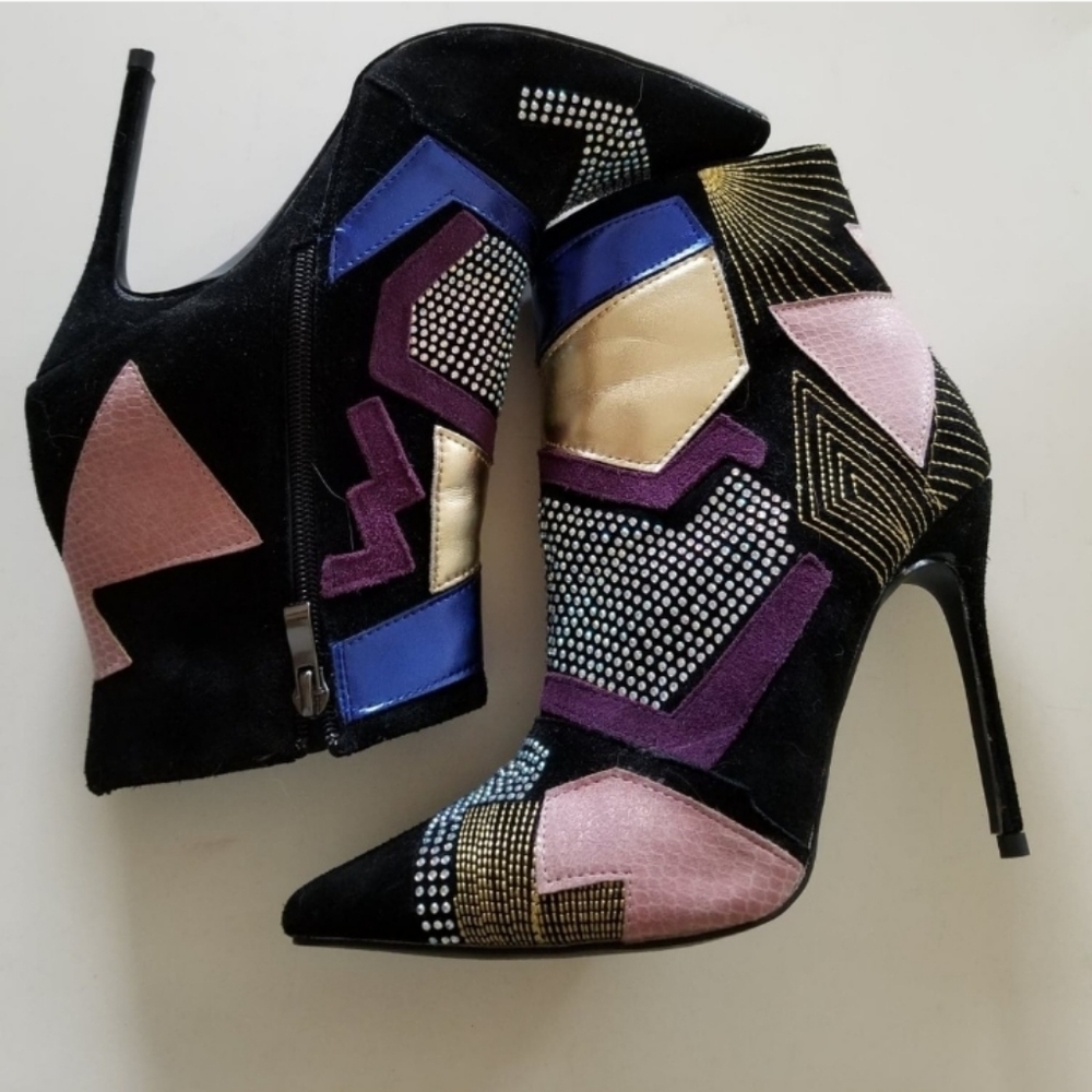 Beautiful suede stiletto patchwork boots size 41 and fits like 8 1/2